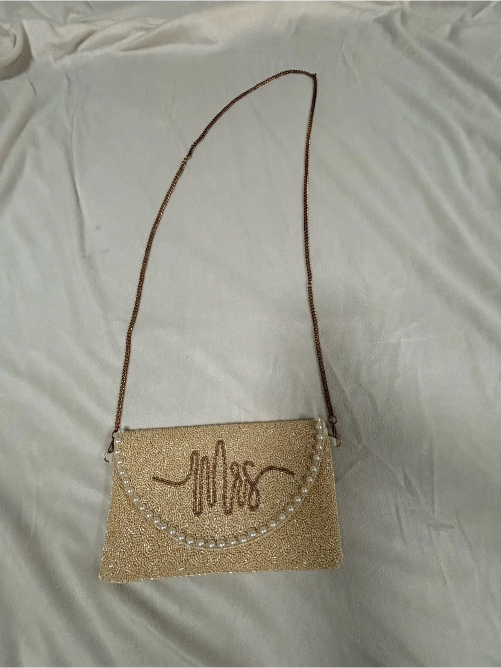 Gold Glitter Crossbody Evening Bag with Pearl Accent